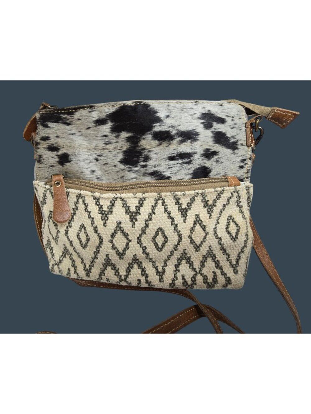 Cowhide & Canvas Tribal Print Crossbody Bag boho horse core cowgirl cow print